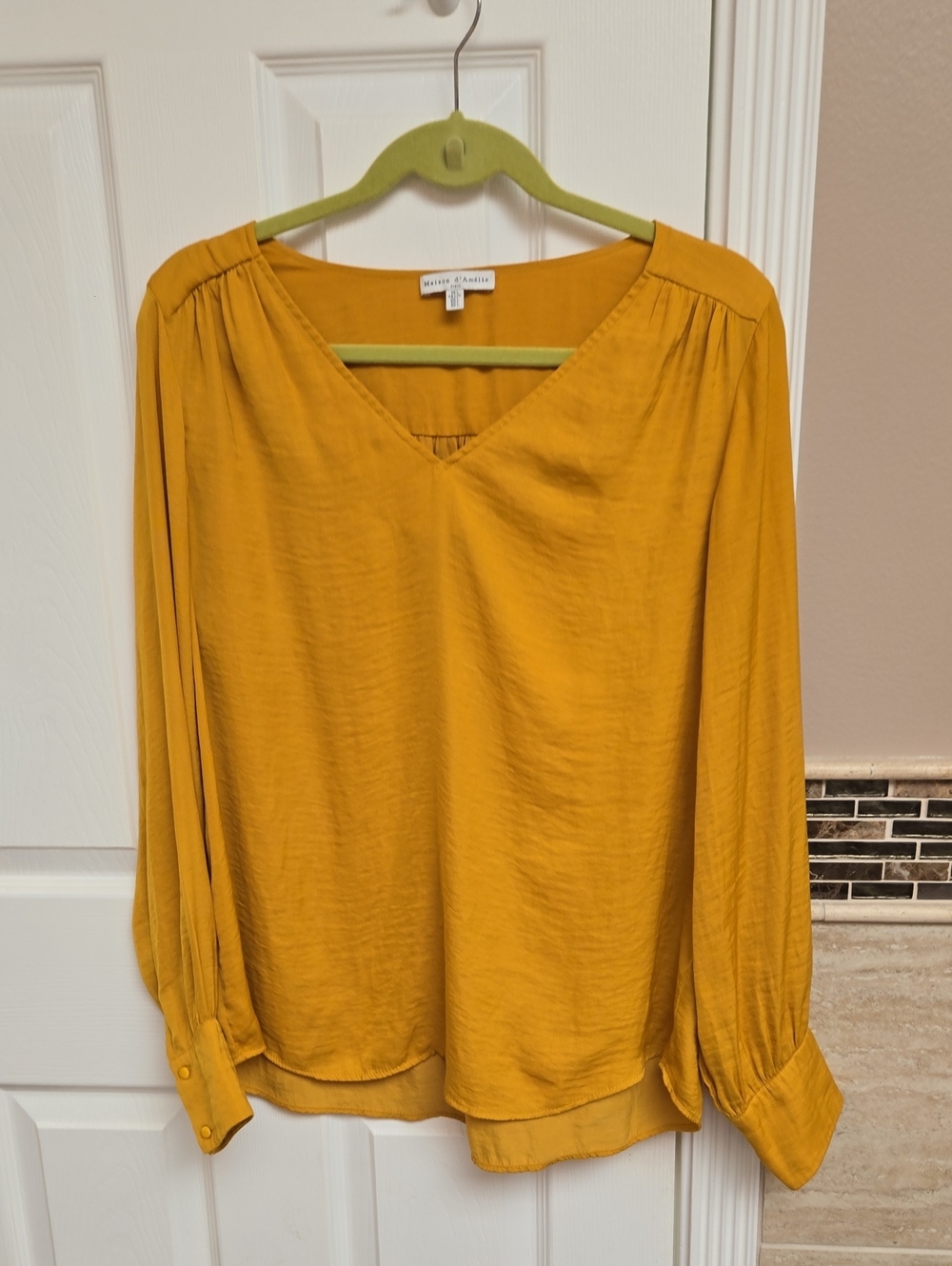 Mustard V-Neck Long-Sleeve Blouse